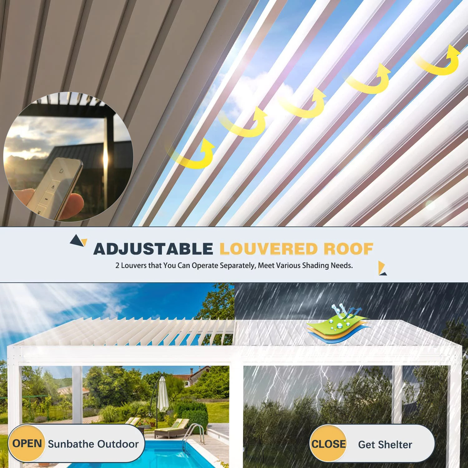 modern waterproof louver roof system kits electric gazebo