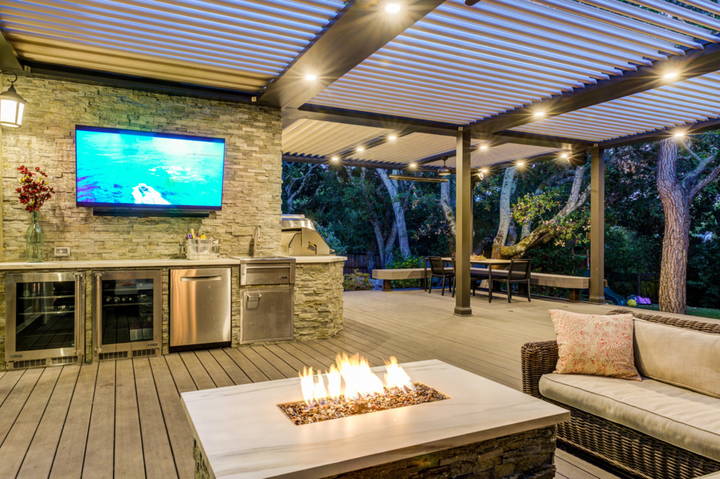Louvered Pergola for Backyard Cinema