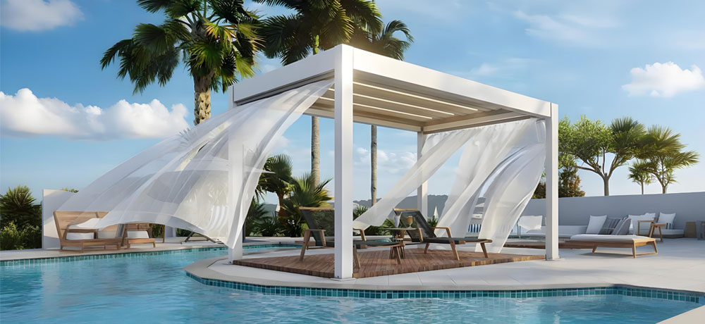 Resort Pergola with Flowing Curtains