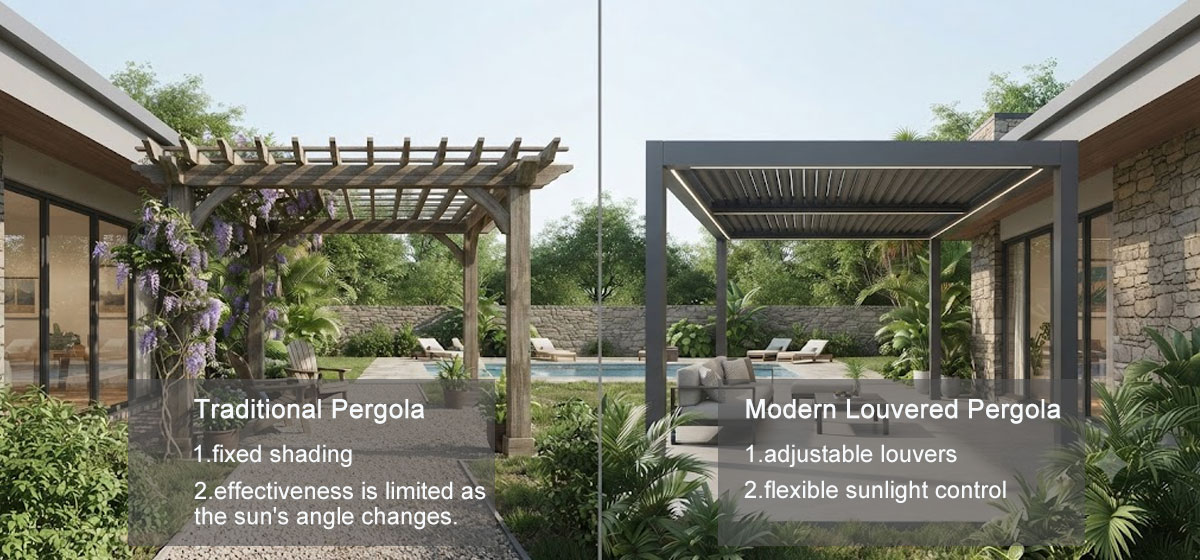 Traditional-pergola-VS-Modern-Louvered-Pergola Traditional-pergola-VS-Modern-Louvered-Pergola